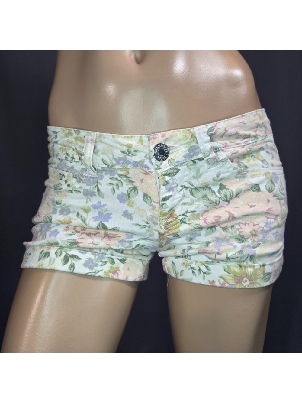 Y2K Celebrity Pink Low Rise Floral Mini Shorts Size 0 Pastel Cottagecore Fairy